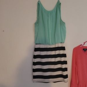 Teal black and white dress